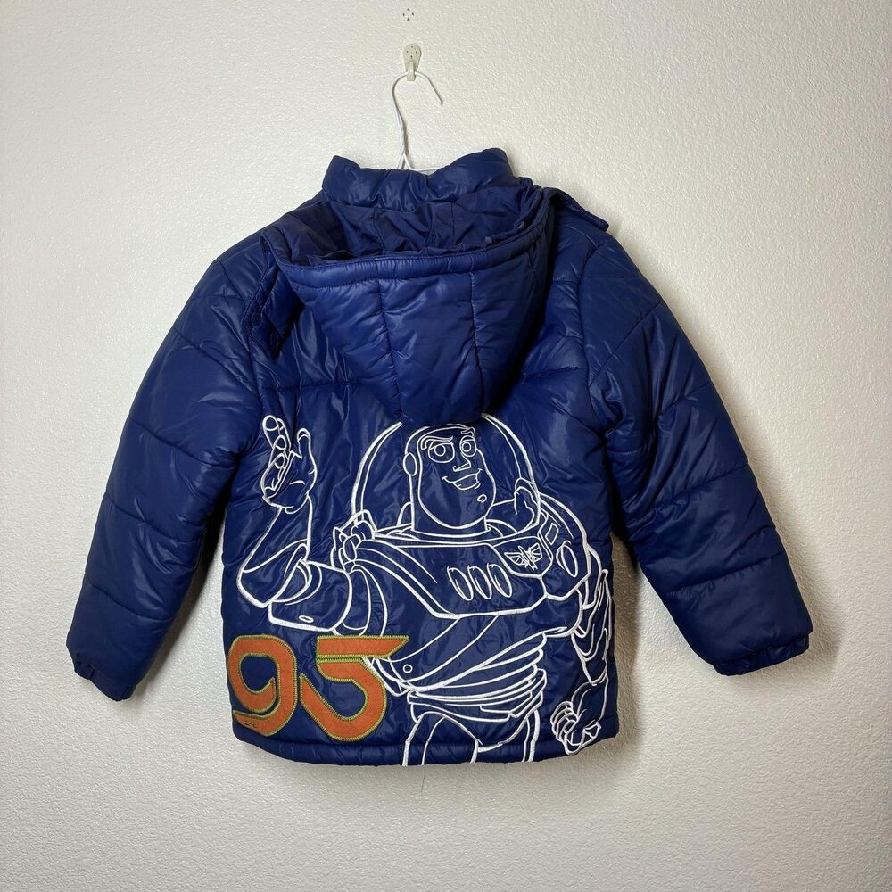 Buzz Lightyear Toy Story Disney Store Jacket Kids 7/8 Blue Puffer Hooded Winter